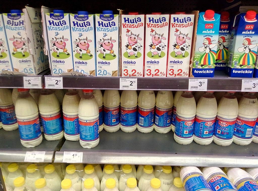 Цены на молоко в супермаркетах Варшавы